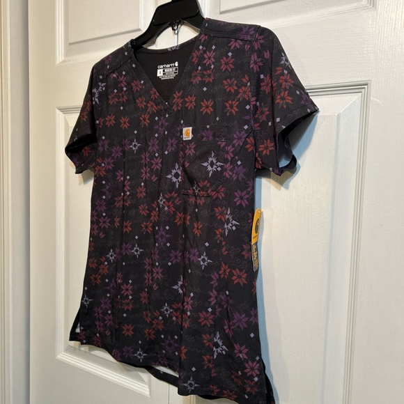 NWT Carhartt Force Women's Medical Scrub Top Size S Small Purple Black V-Neck - Picture 5 of 9